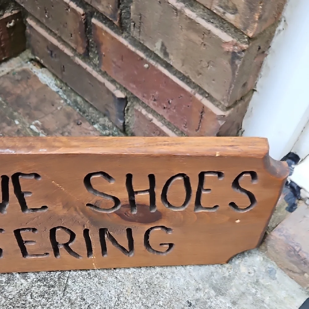 Vintage Rustic Handmade Brown Wooden Door Entry Sign 27 X 7 Inches Remove Shoes
